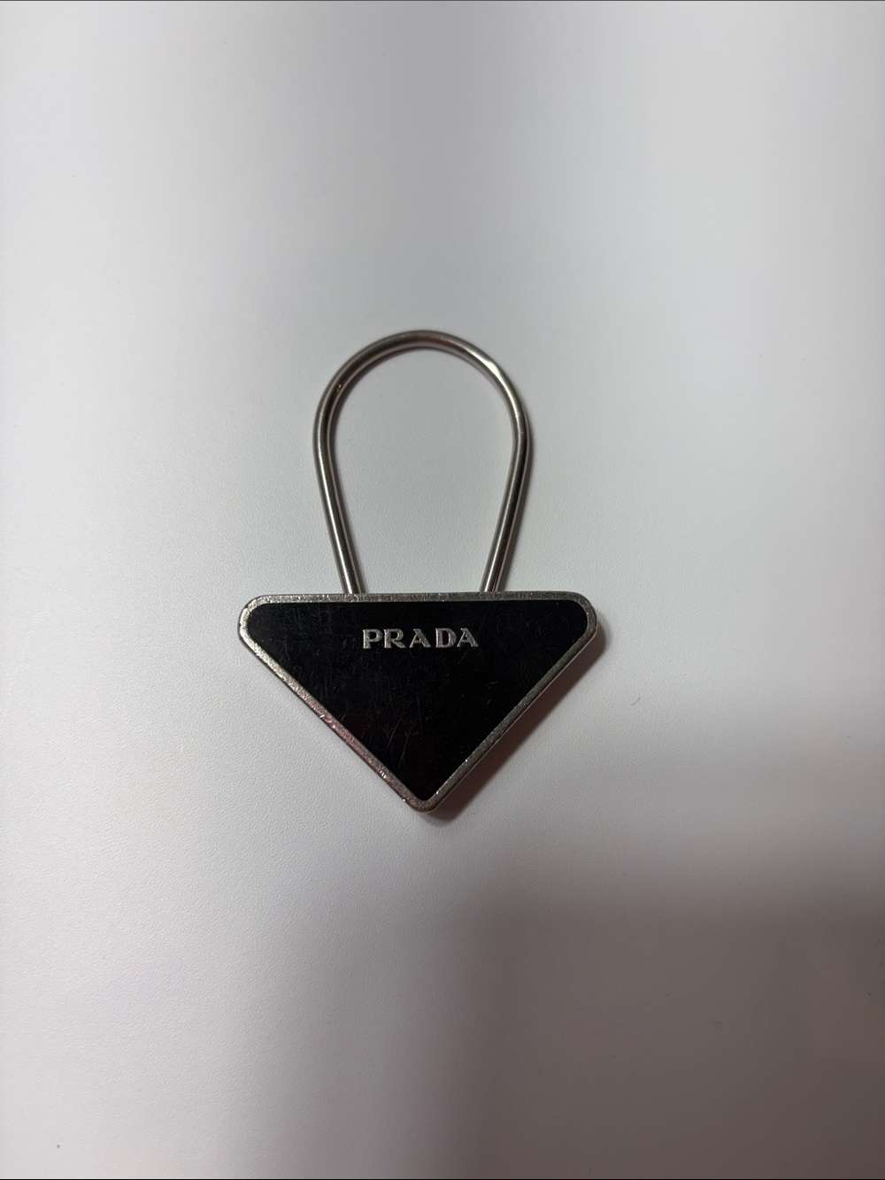 Vintage Prada Black and Silver Triangle Key Ring